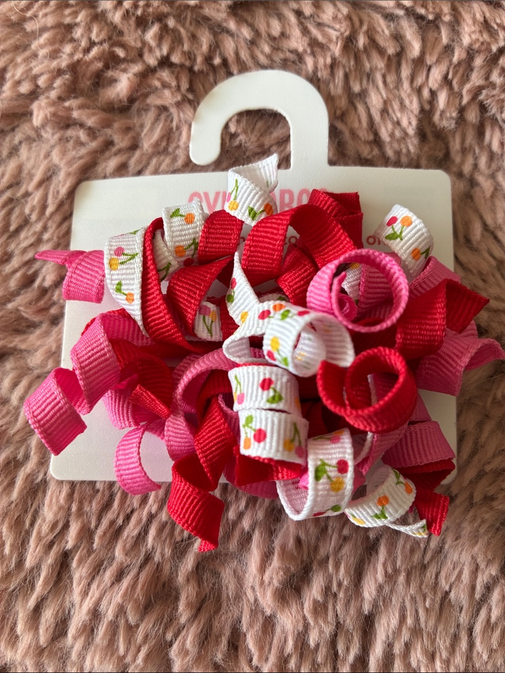 Gymboree Red, Pink and White Korker Hair Clip Set with Cherry Ribbon